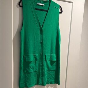 Green Sleeveless Button-Up Knit Dress